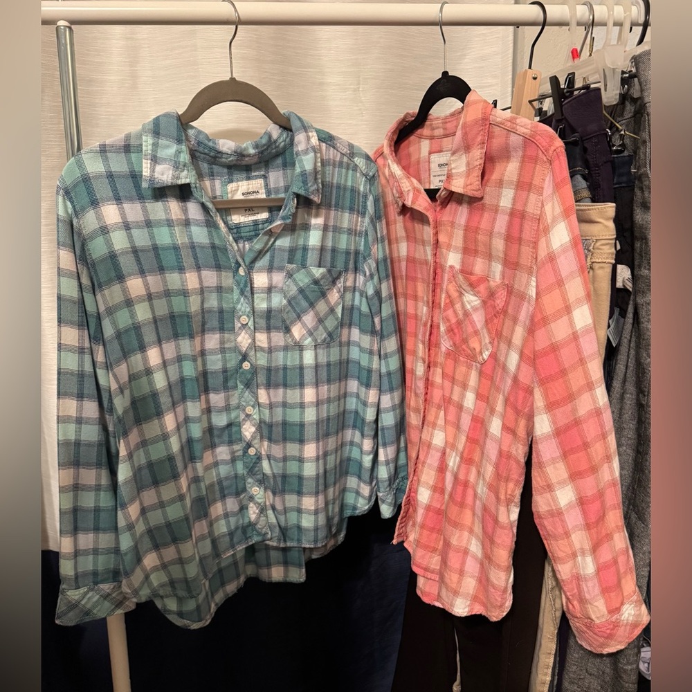 TWO Sonoma plaid shirts